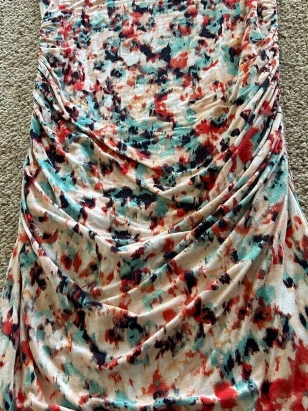 Garden Party Watercolor Floral Ruched Dress XS Wedding Guest Cottagecore Romance - Picture 4 of 7